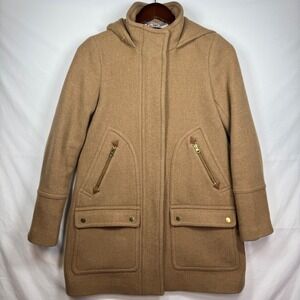 J Crew Italian Stadium Cloth Nello Gori Wool‎ Blend Hooded Coat Camel Sz 0 BM948